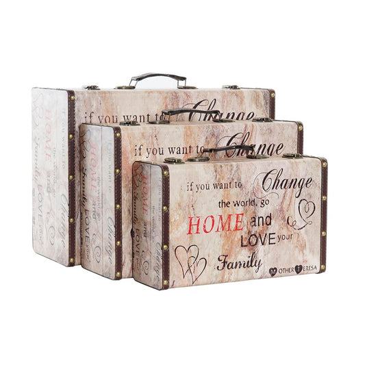 NELUMIA | Set de Cajas Decorativas DKD Home Decor Love Lienzo Madera