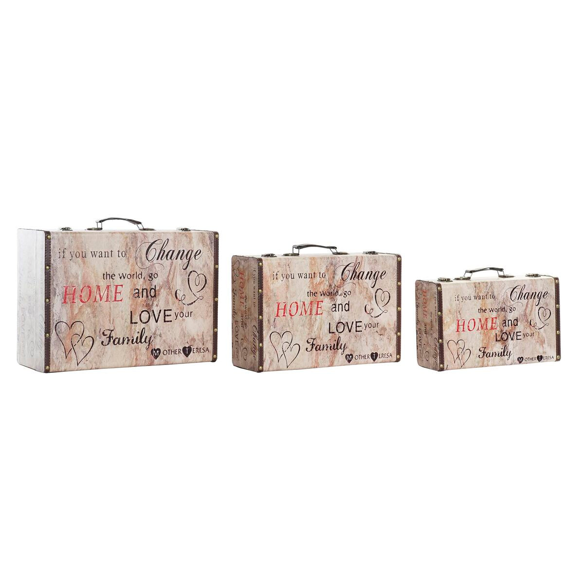 NELUMIA | Set de Cajas Decorativas DKD Home Decor Love Lienzo Madera
