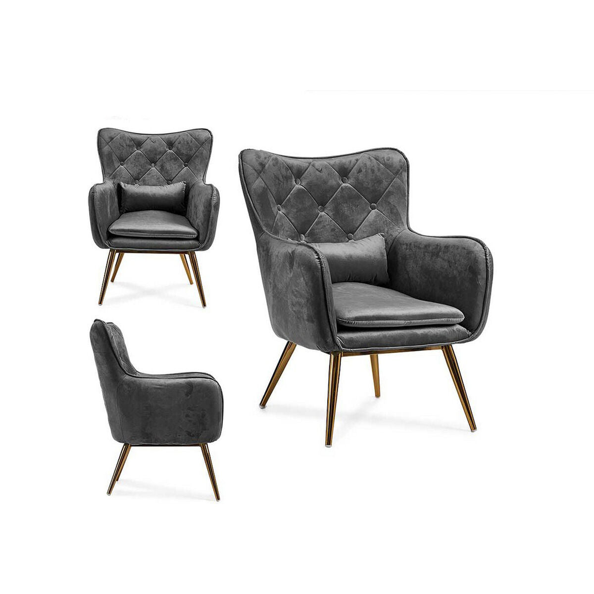 NELUMIA - Sillon de Terciopelo Gris
