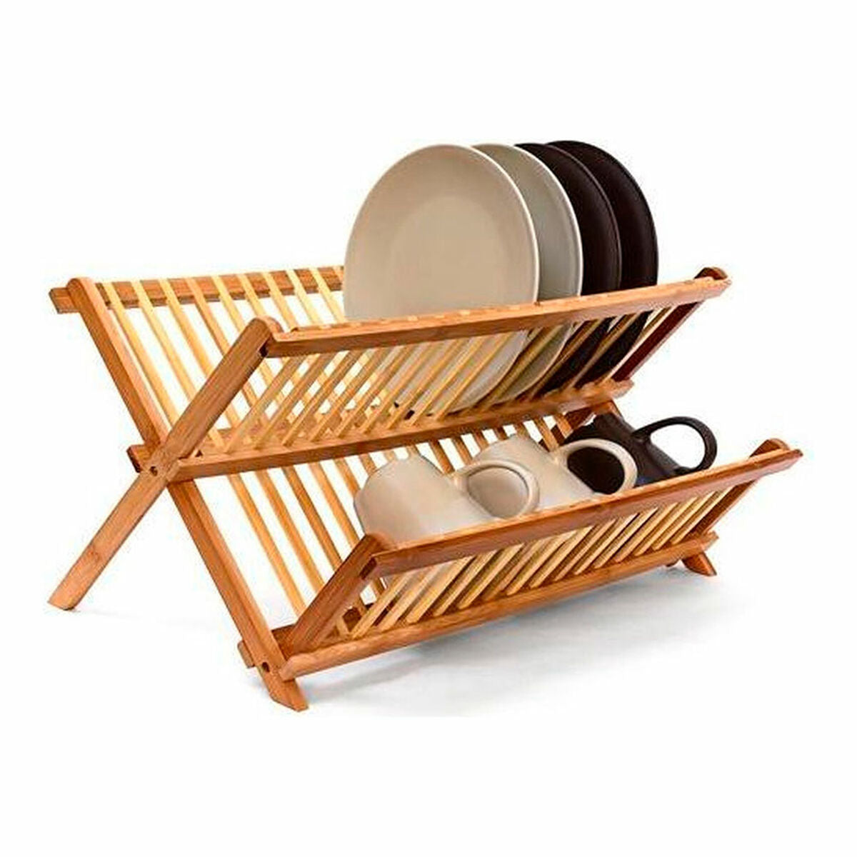 NELUMIA | Escurreplatos Plegable de Bambú Natural 5five para Fregadero (42 x 33,5 x 25,5 cm)