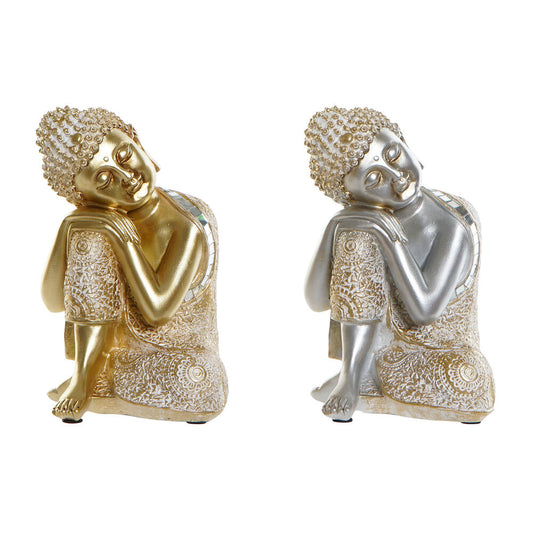 Figura Decorativa Buda DKD Home Decor Dorada y Plateada