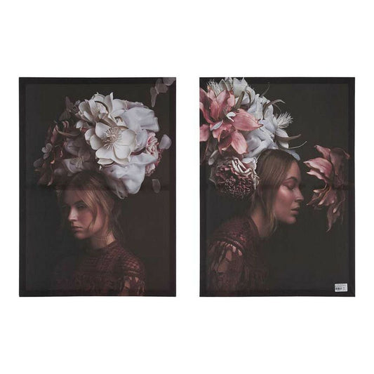 Set de 2 Cuadros Canvas Dama con Flores